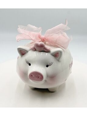 Mud Pie Little Princess Ceramic Piggy Bank Pink Polka Dot Crown Bow Keepsake